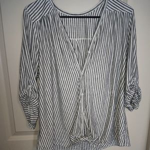 2 Tops, black black and white stripes size Large.
